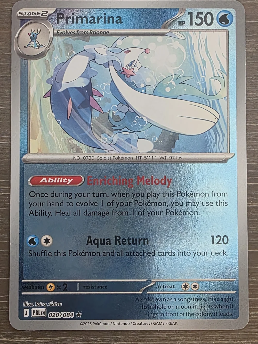 Pokemon Primarina Holo Foil - Blue, White, Pink